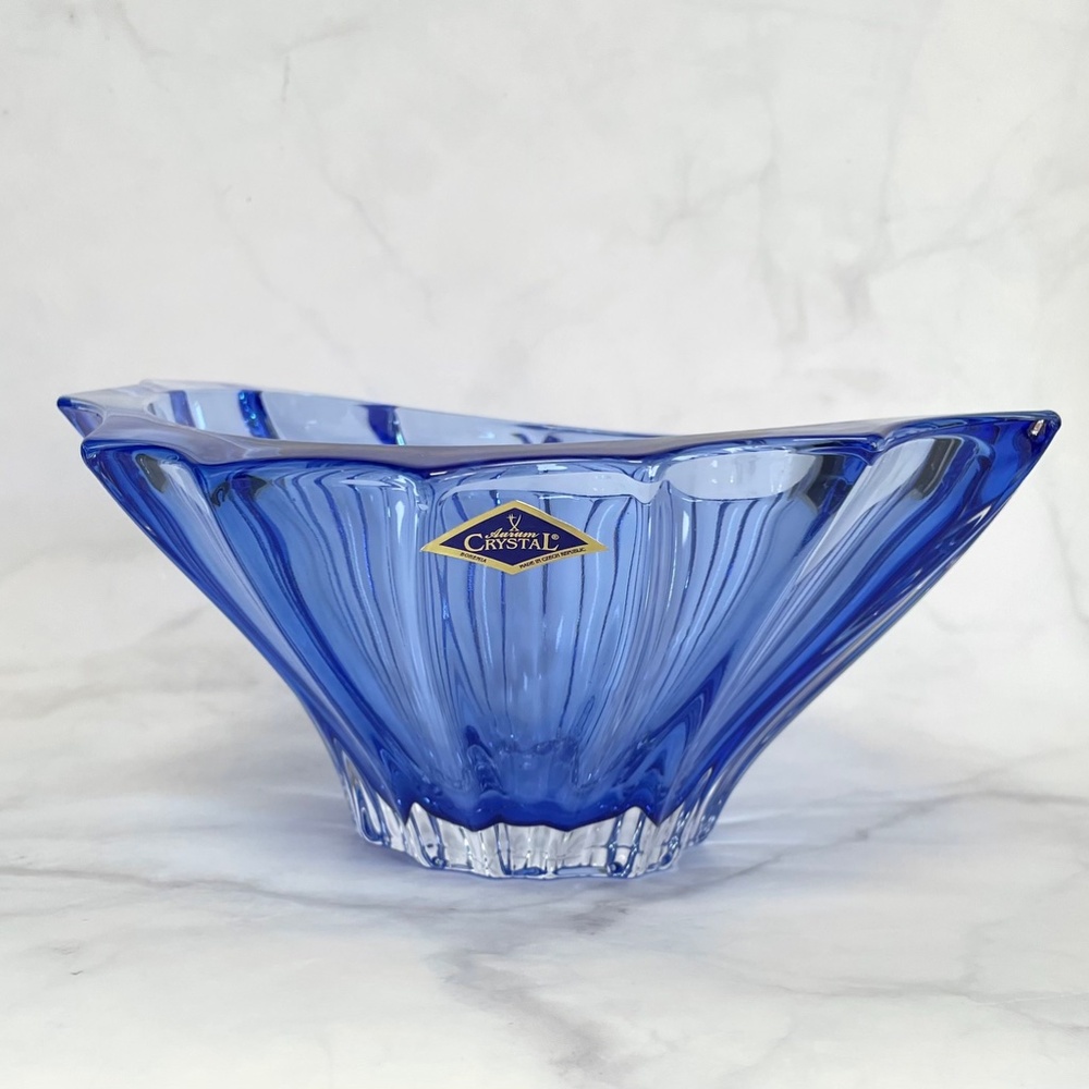 COPY - Bohemian Bowl 8 "Deep Blue Dessert Plate Czech Crystal Fruits Bowl Home …